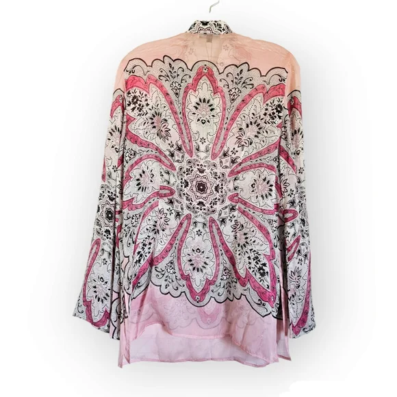 Allen B by Allen Schwartz Boho Silk Long Flare Sleeve Tunic Size L NWT - Picture 3 of 11